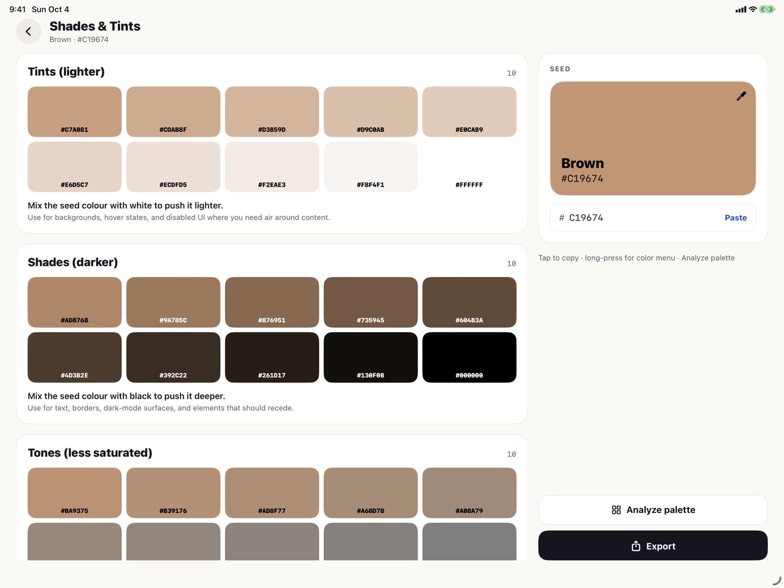 Shades and Tints in Color Picker