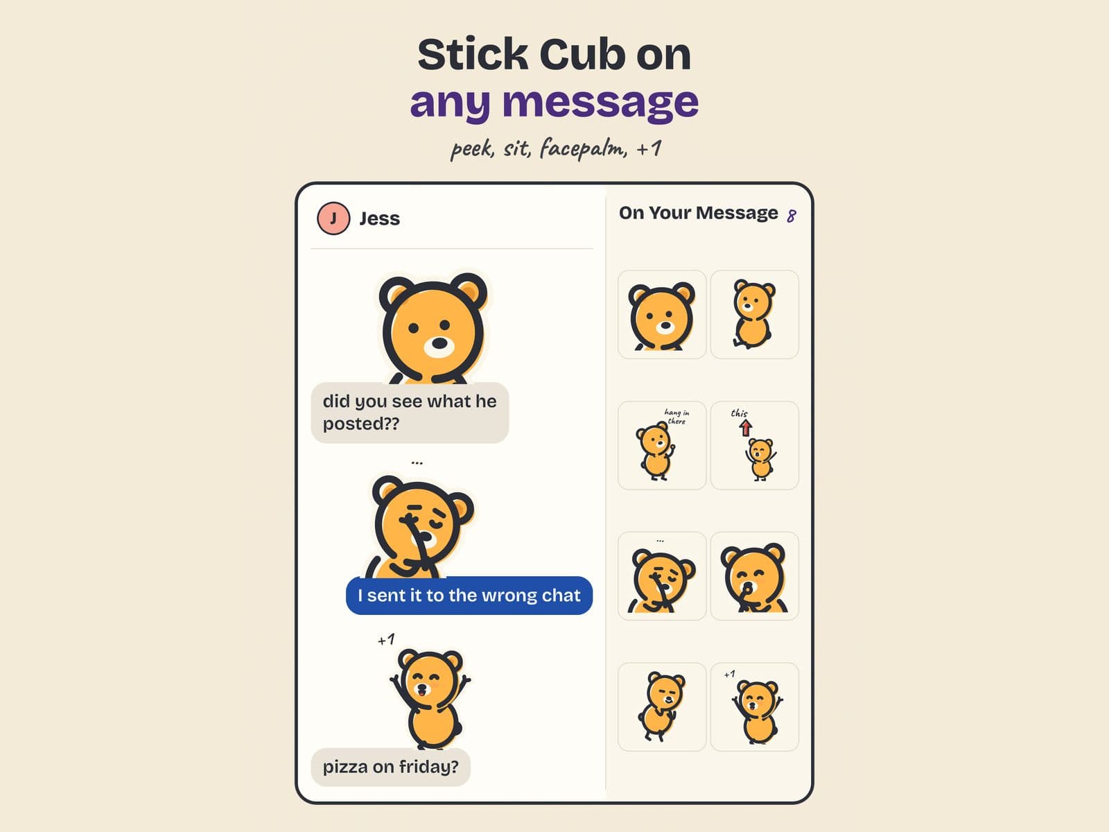Stick Cub on a Message in Cub Stickers: Stick Cub on any message