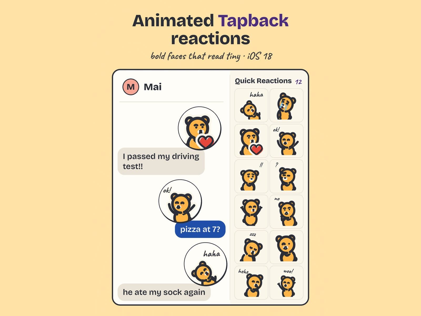 Quick Reactions and Tapback in Cub Stickers: Animated Tapback reactions