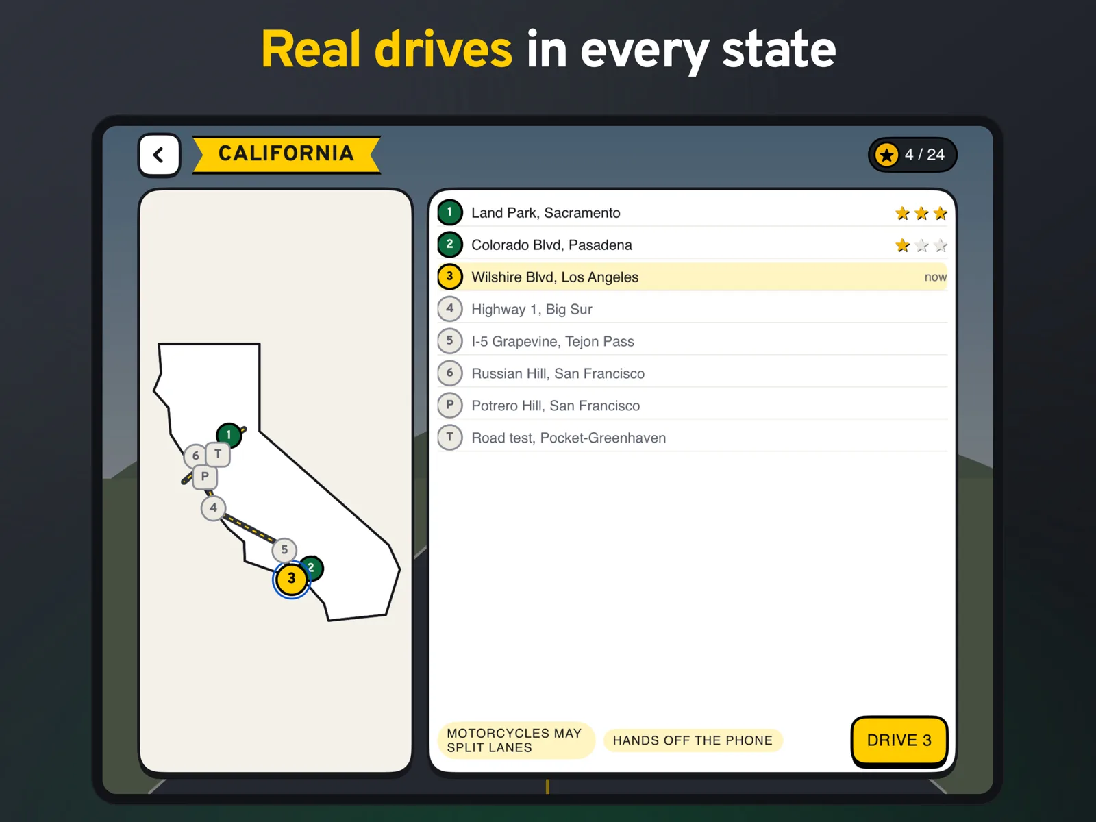 10 states, 80 levels in Road Sign Hero: Real drives in every state