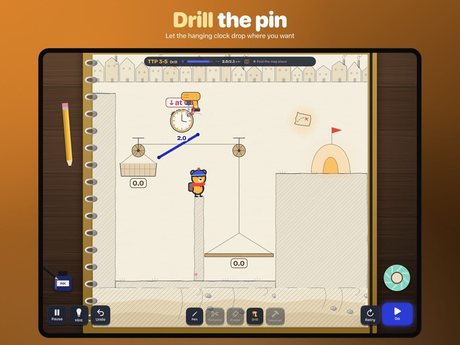Drill the pins in Doodle Cub: Physics Puzzle: Drill the pin