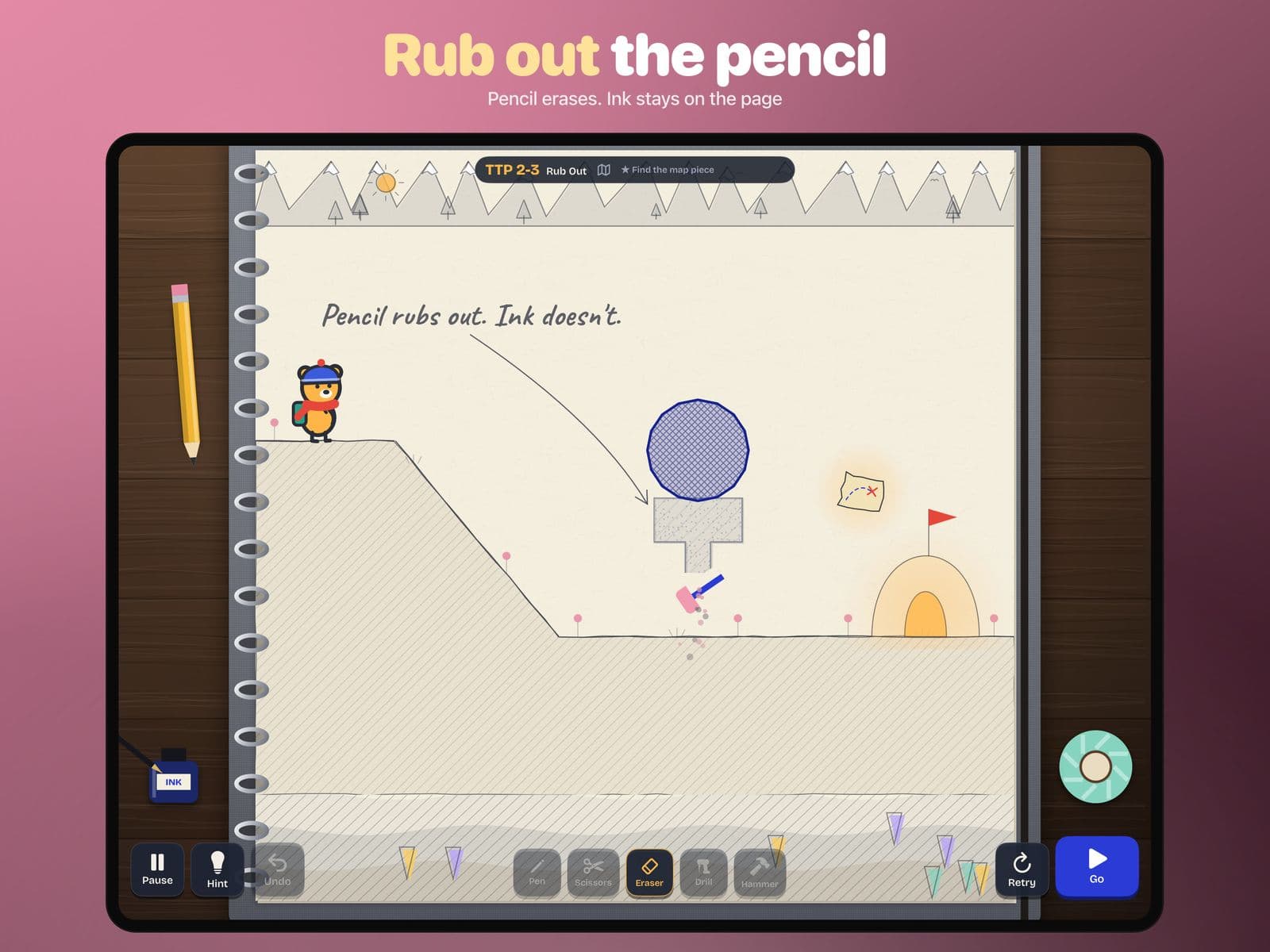 Eraser: rub out the pencil in Doodle Cub: Physics Puzzle: Rub out the pencil
