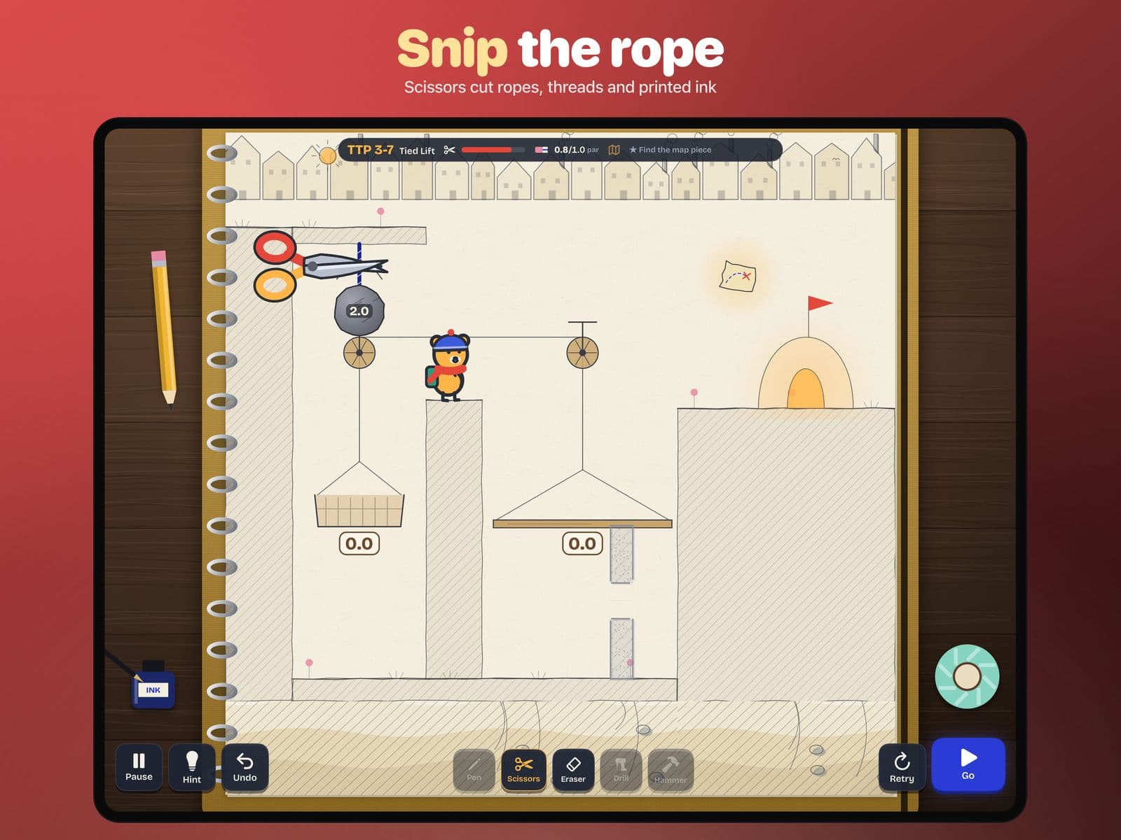 Snip ropes and threads in Doodle Cub: Physics Puzzle: Snip the rope